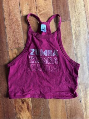 Zumba Fitness Maroon Racerback Crop Tank with Silver Logo